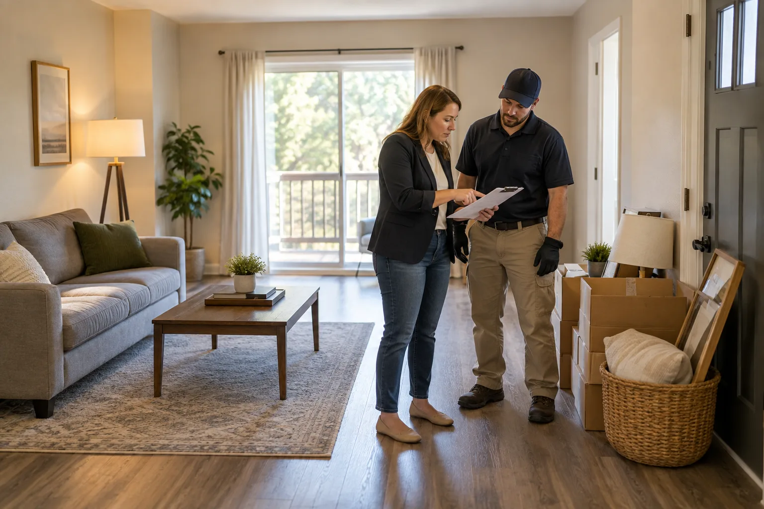 Illustrative rental turnover assessment with items grouped near an entry